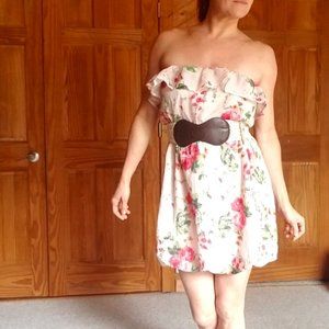3💲20 strapless boho floral casual mini dress